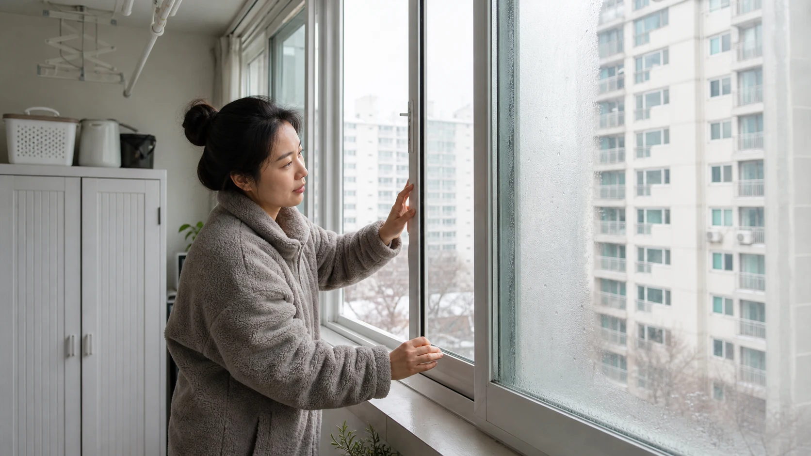 겨울철 베란다 환기 점검 장면